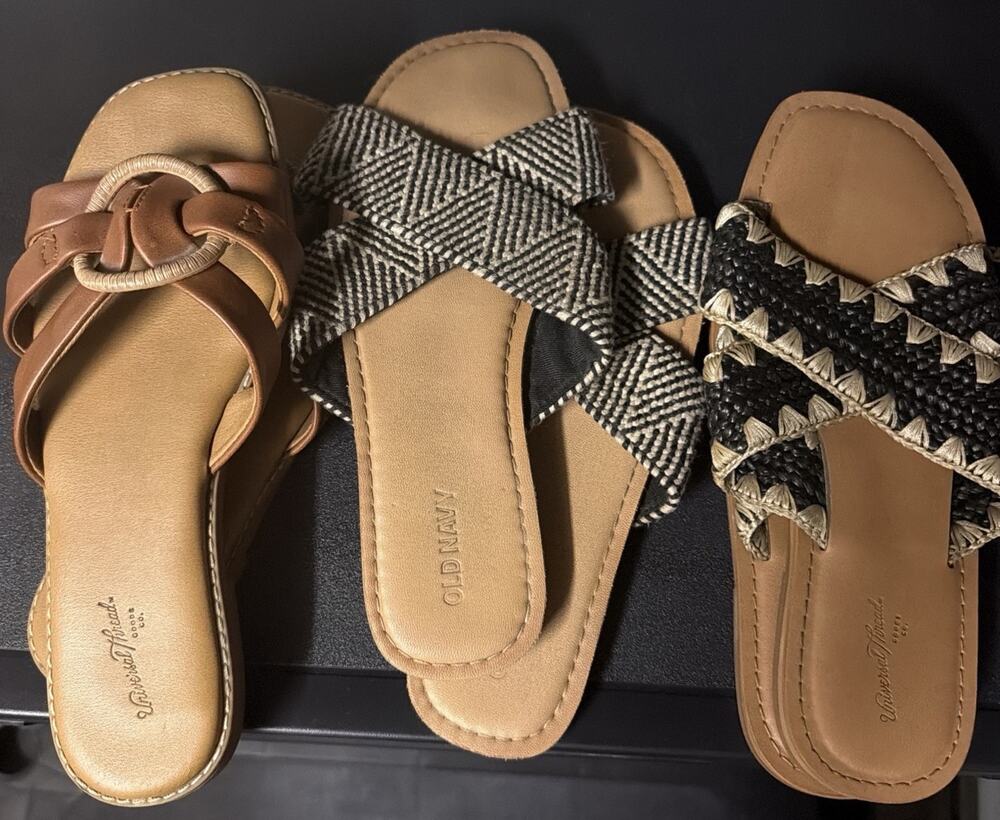 3 Pair Lot Of Summer Slides/ Sandals Old Navy Universal Thread Women’s 7